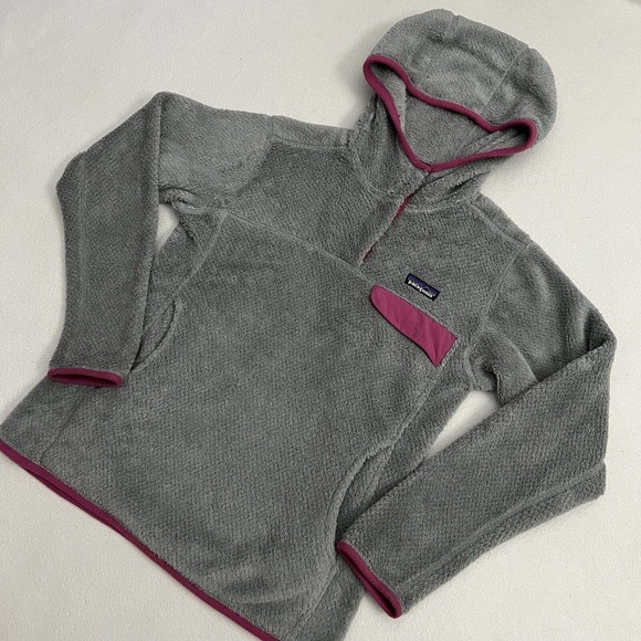 Patagonia Women Gray Pink Retool Hoody Snap T Fleece Jacket Pullover 25436 XS - Picture 2 of 9